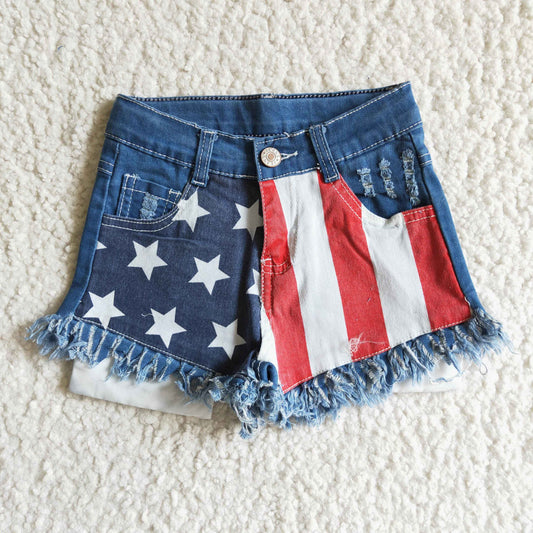July 4th kids denim shorts girl star and stripes jeans with pockets