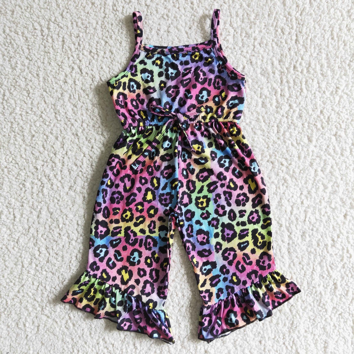 girl colorful leopard suspenders overalls with elastic waist