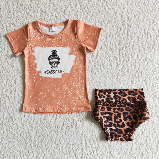 baby girls short sleeve top match leopard bummie set infants outfit