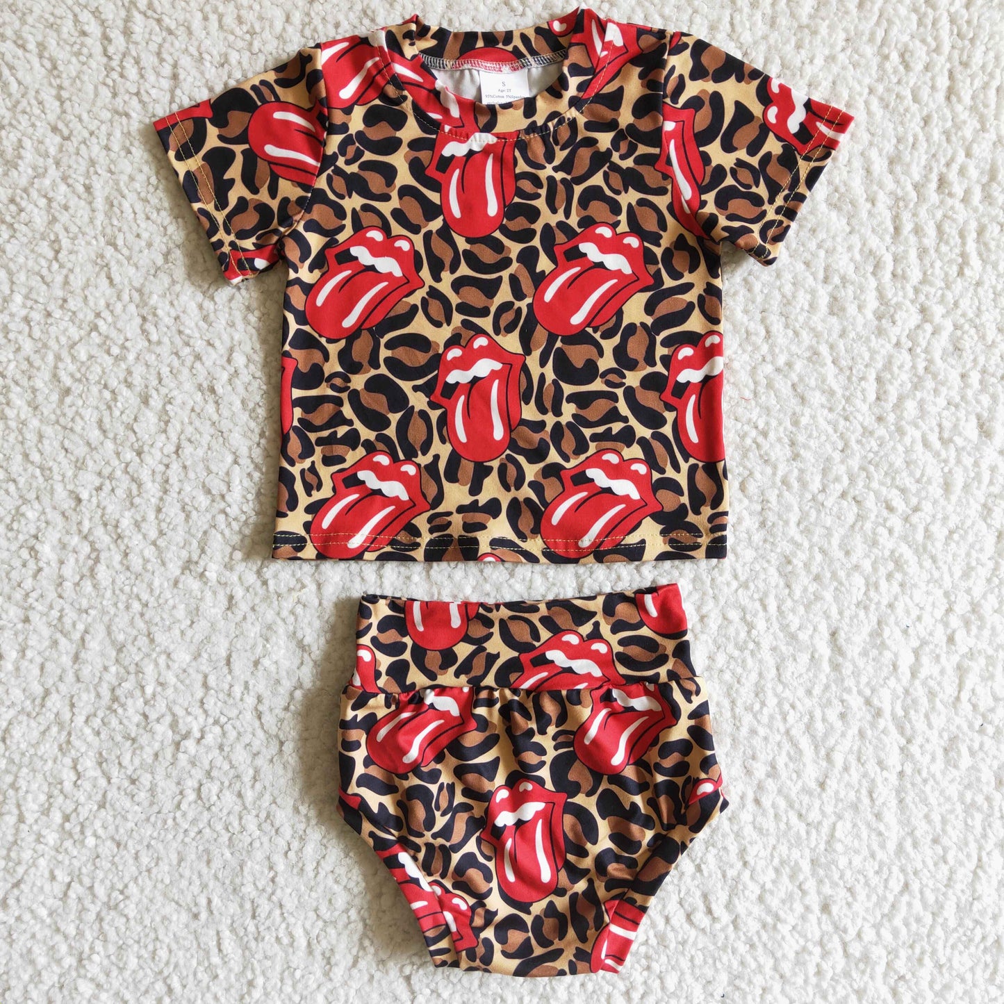 infants baby fashion leopard print outfit girl short sleeve top and bummie set with headband