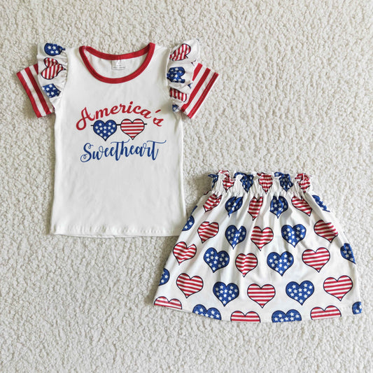 Independence Day girl new arrival outfit kids star and stripes pattern top match skirt set