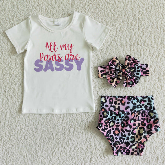 baby girls letter design white t-shirt match leopard bummie suit infants summer outfit with headband