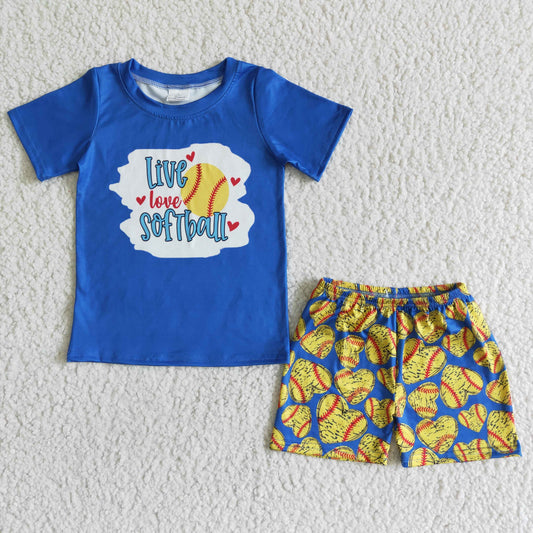 summer boy blue t-shirt and softball shorts 2 pieces set