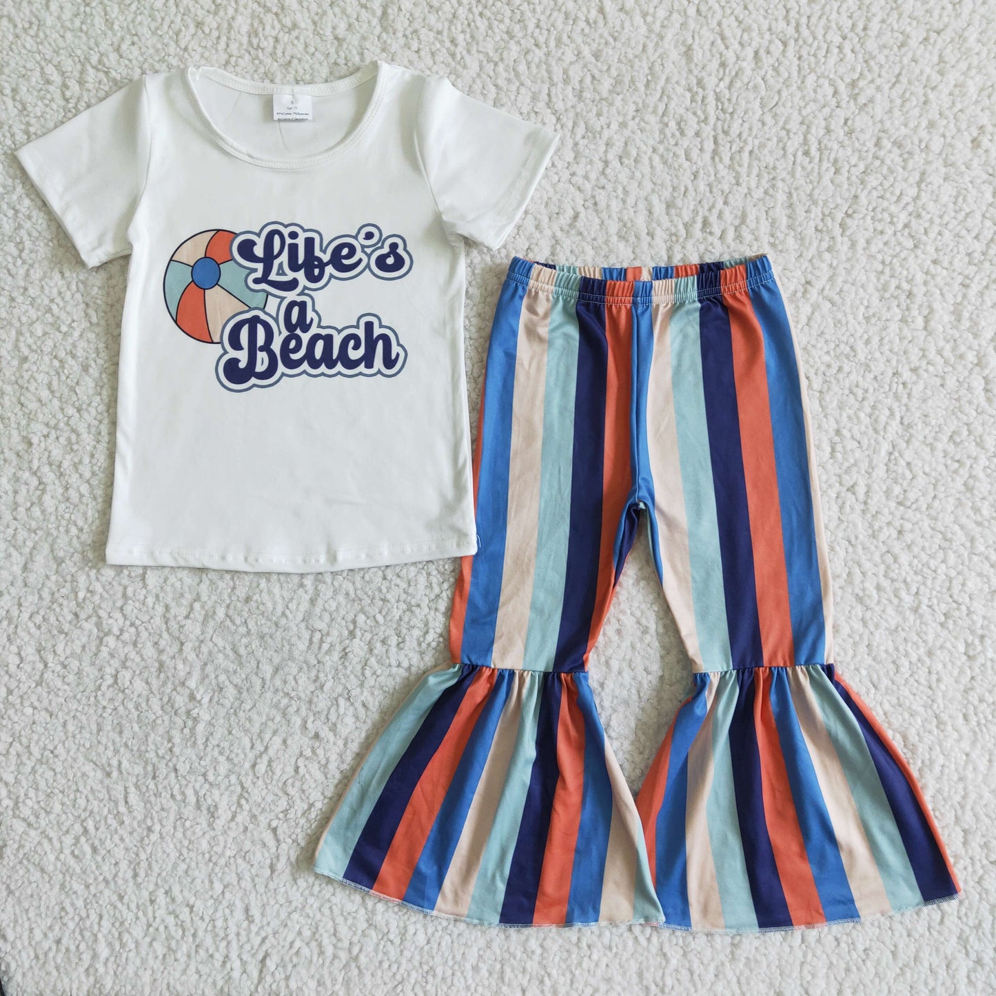 baby girls ready to ship outfit kids black short sleeve top match stripes bell bottom