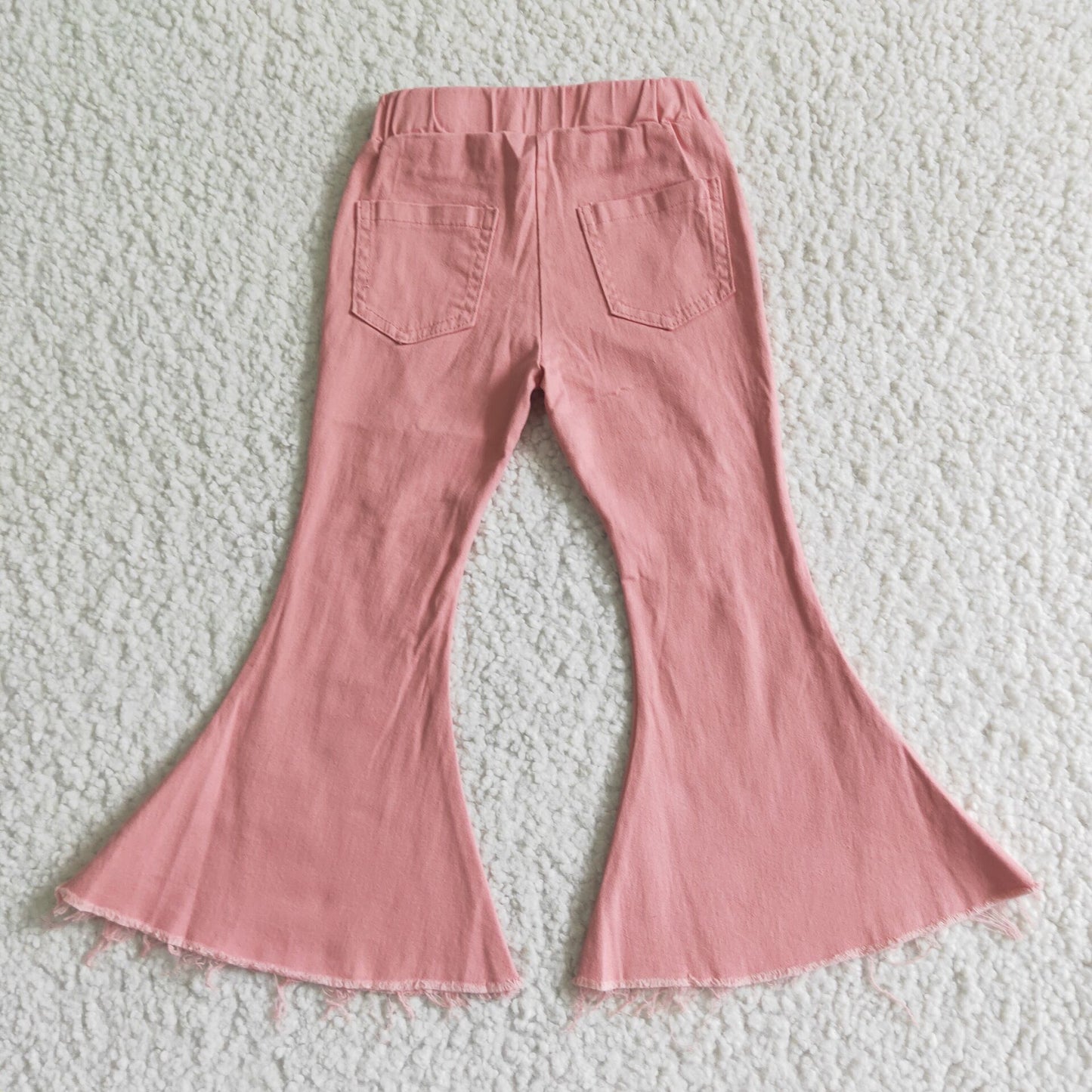 girl pink color washed  elastic waist denim bell pants