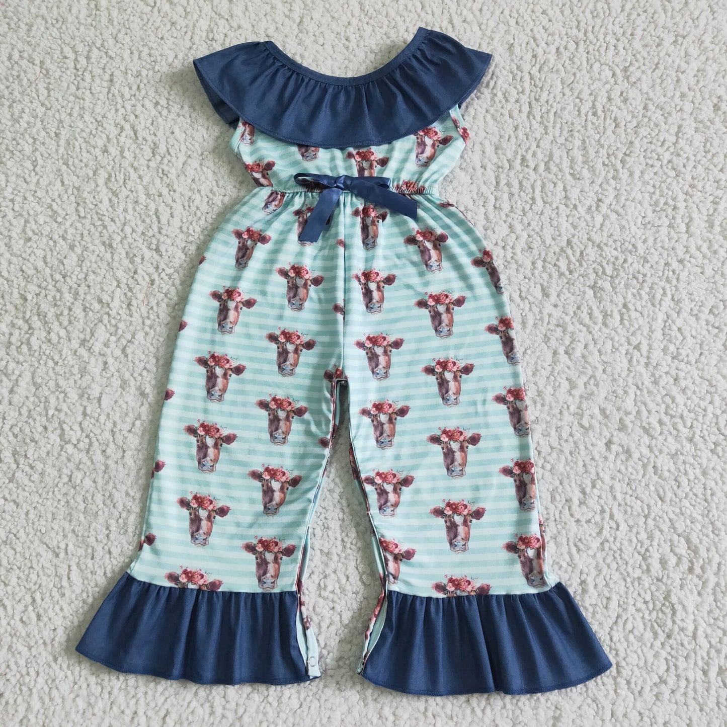 new arrival baby girls o-neck sleeveless jumpsuit  kids flowers and cow print overalls