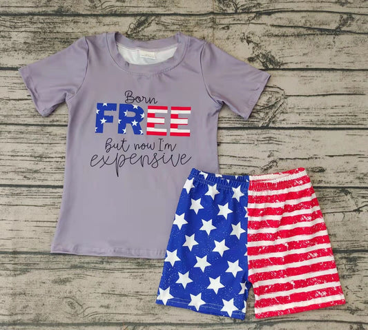 boy summer independence day short sleeve top and shorts outfit with stars pattern