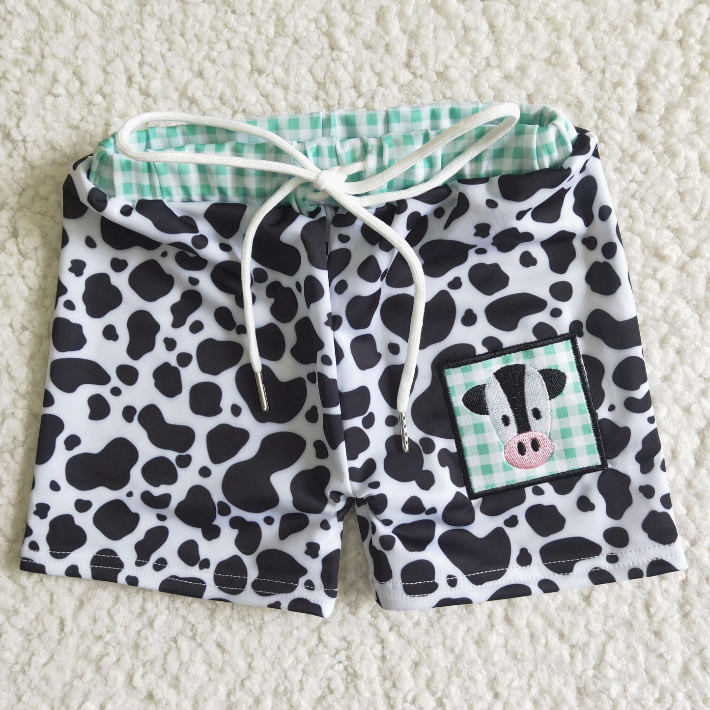 boy high quality summer swimming shorts with milk cow embroidery