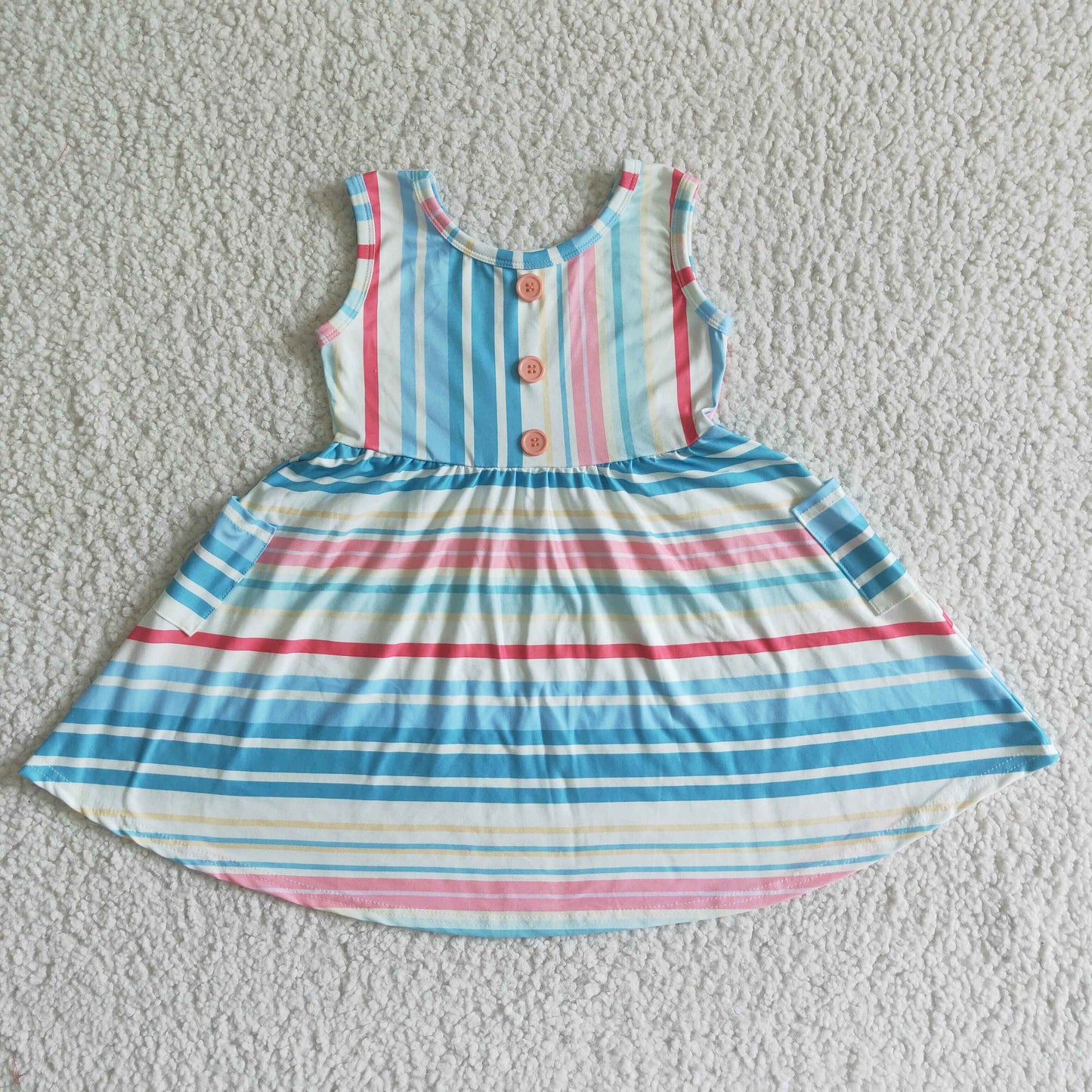 girl sleeveless colorful stripes twirl dress