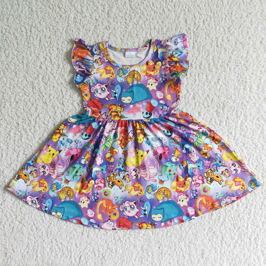 girl cute cartoon twirl dress with short sleeve