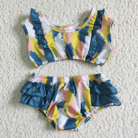 infants sleeveless swimming suit girls tie-dye design swim outfit