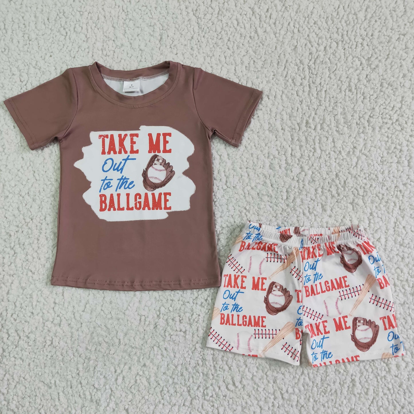 boy brown short sleeve top and baseball shorts set kids summer outfit