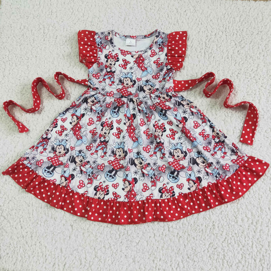 girl ready to ship frock  baby kids short sleeve cute pattern twirl dress with belt