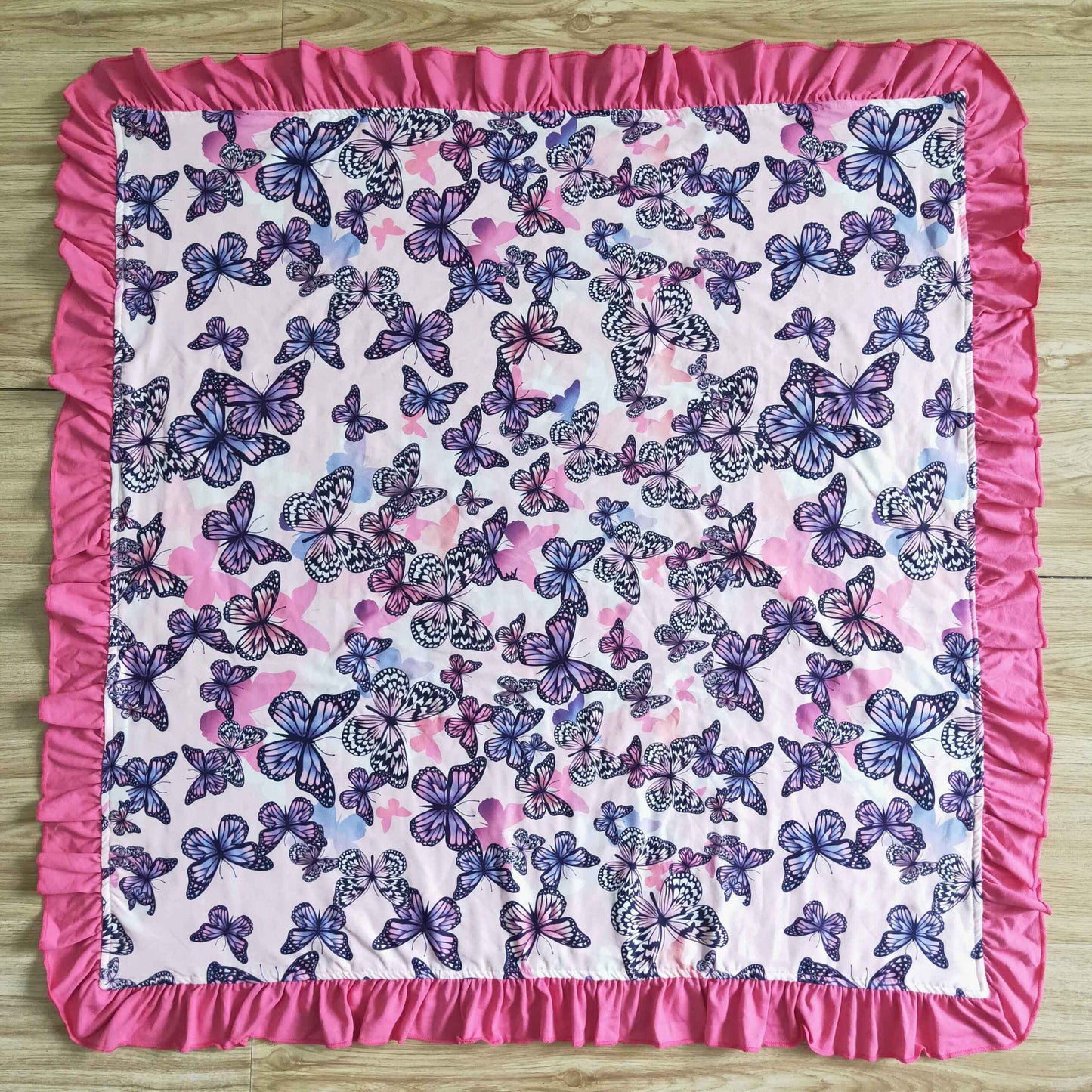 74*83cm infants baby butterfly pattern blankets with pink ruffled edge