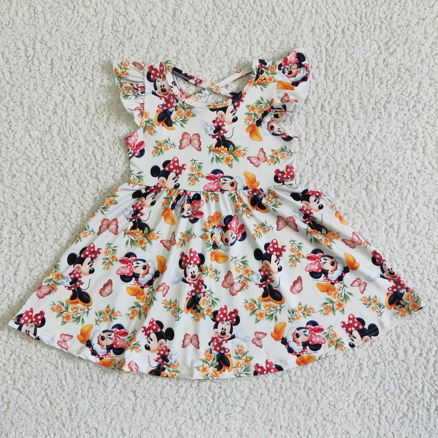 girl fashion style short sleeve flowers print twirl dress