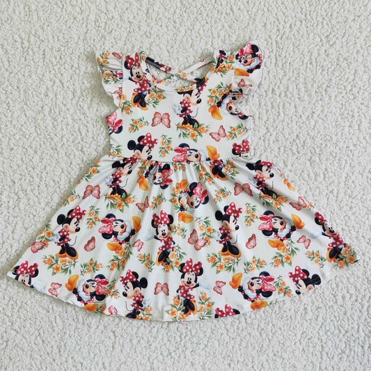 girl fashion style short sleeve flowers print twirl dress