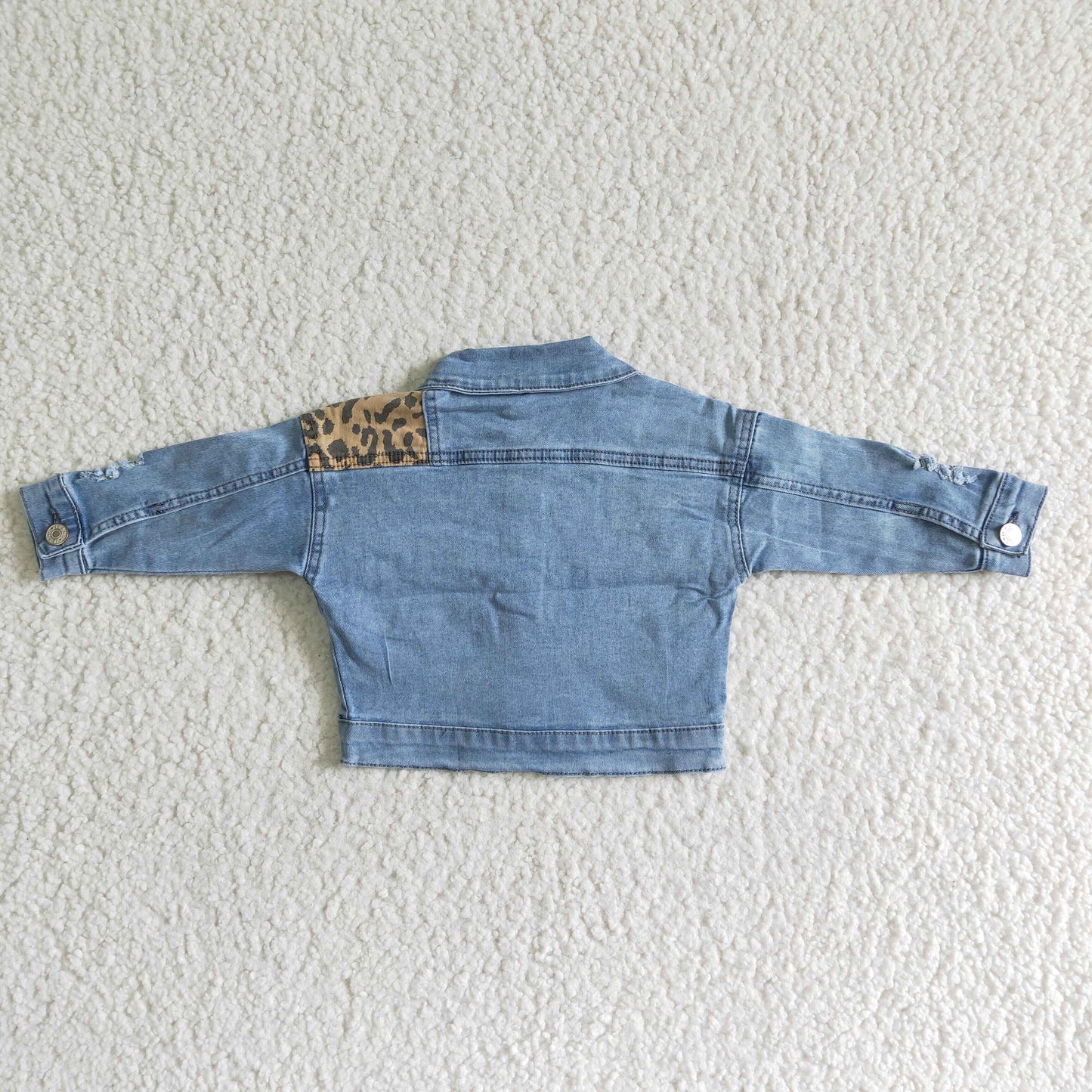 GT0002 kids fashion long sleeve leopard stitching denim jacket girl autumn coat with pocket