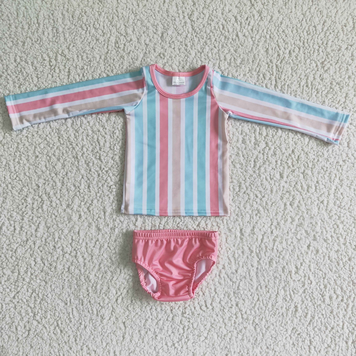 girl long sleeve top and bummie suit kids stripes swimming outfit