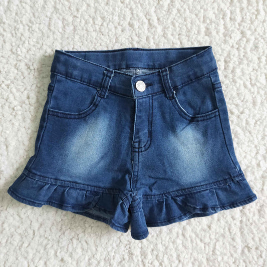 girl ruffle denim shorts with zipper