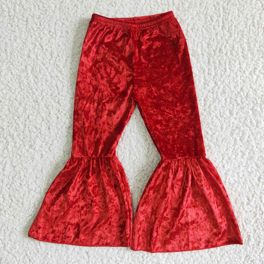 girl red velvet high quality bell pants kids fashion style elastic waist pants