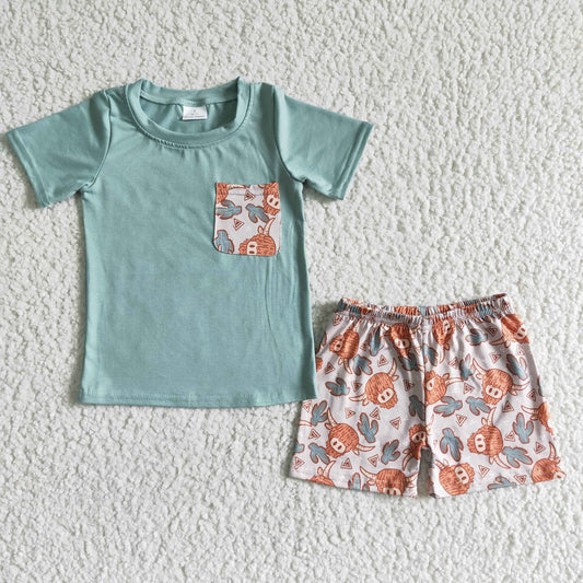 summer boy cactus outfit with pocket