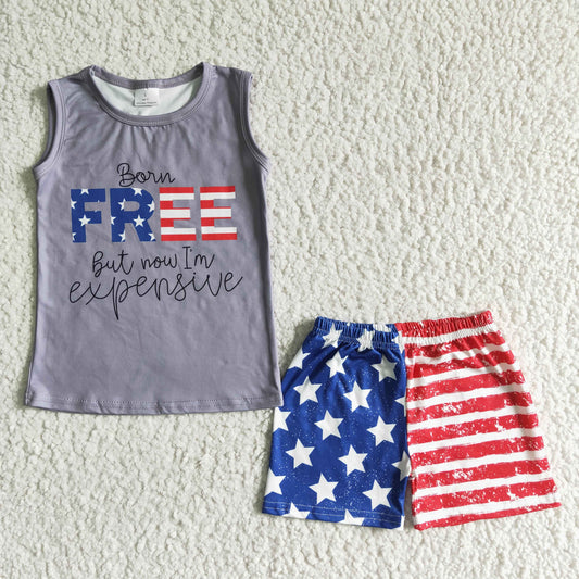 boy free letter grey tank match star and stripes print shorts outfit