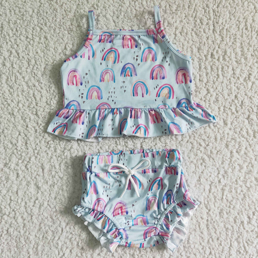 baby girls sleeveless top and bummie set with rainbow print