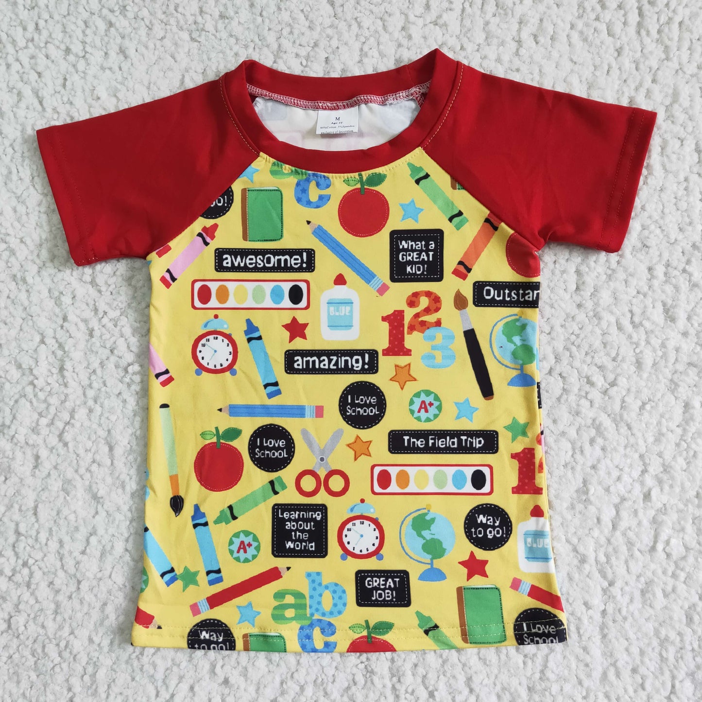 boy red raglan short sleeve t-shirt kids back to school top