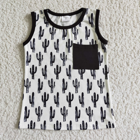 baby boy cactus print tank  kids sleeveless top with black pocket