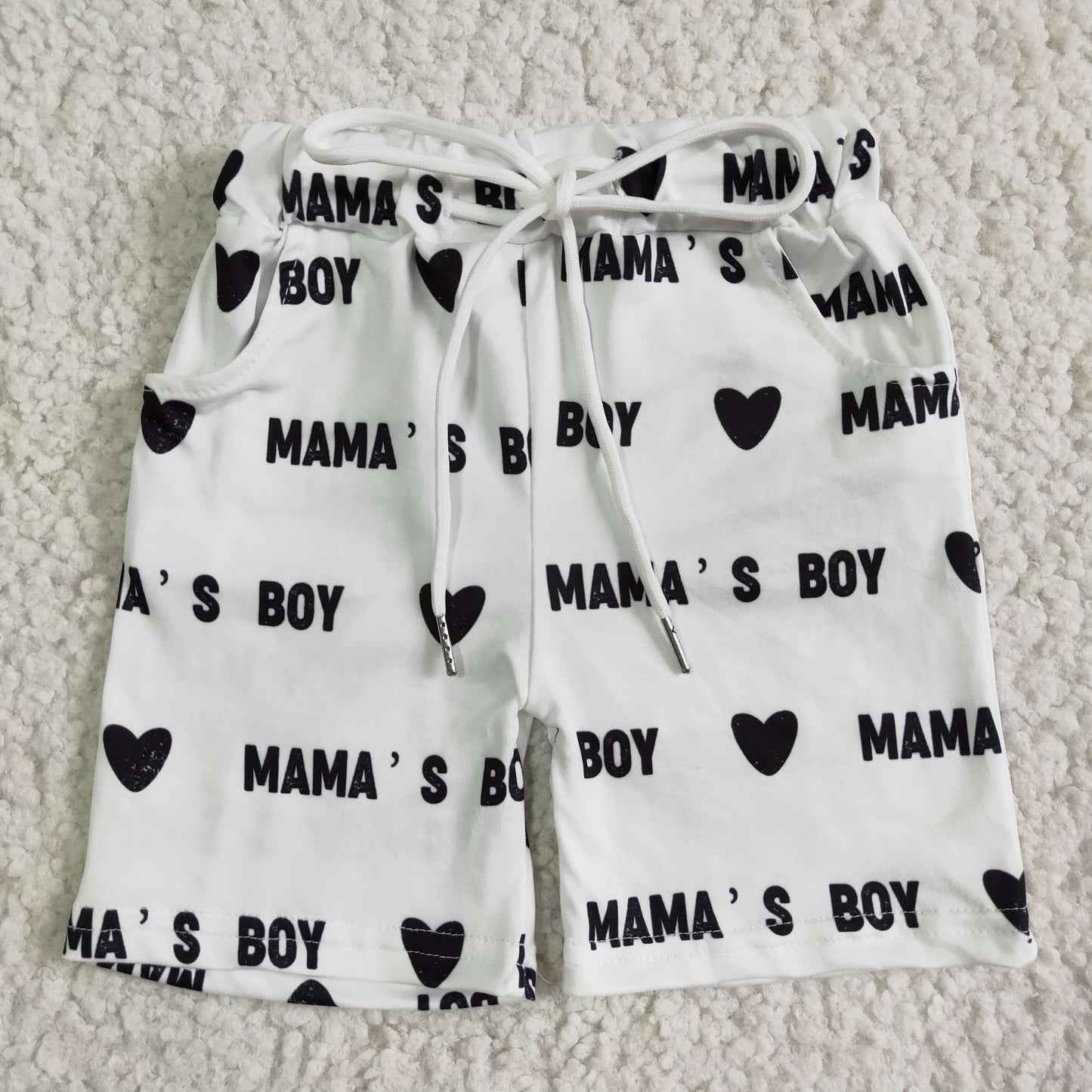 mama's boy white shorts children summer elastic waist shorts with pockets