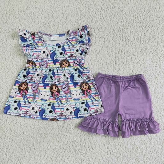 cute baby girl summer short sleeve tunic match purple shorts set