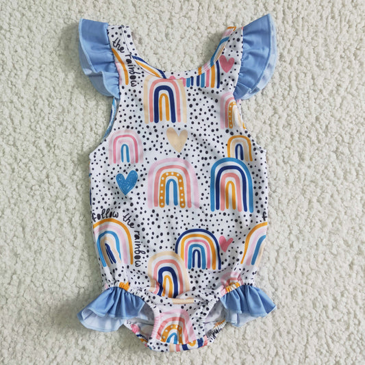 litter girls rainbow and dot print one piece swimming set