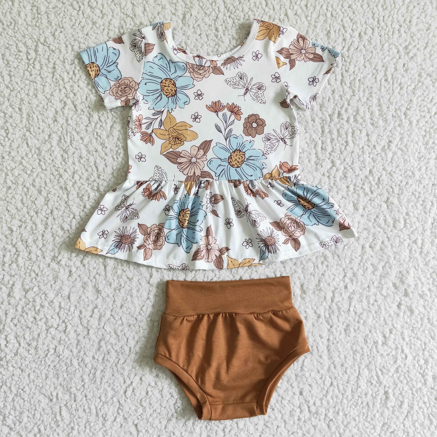 infants baby fashion summer outfit girl floral top and bummie set