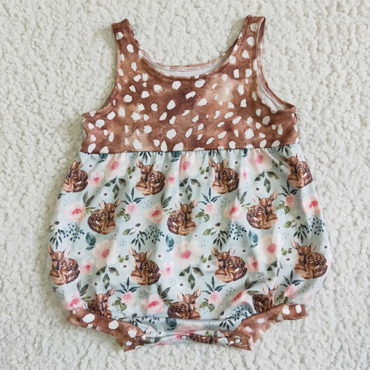infants baby girls new style sleeveless romper with deer and flowers print