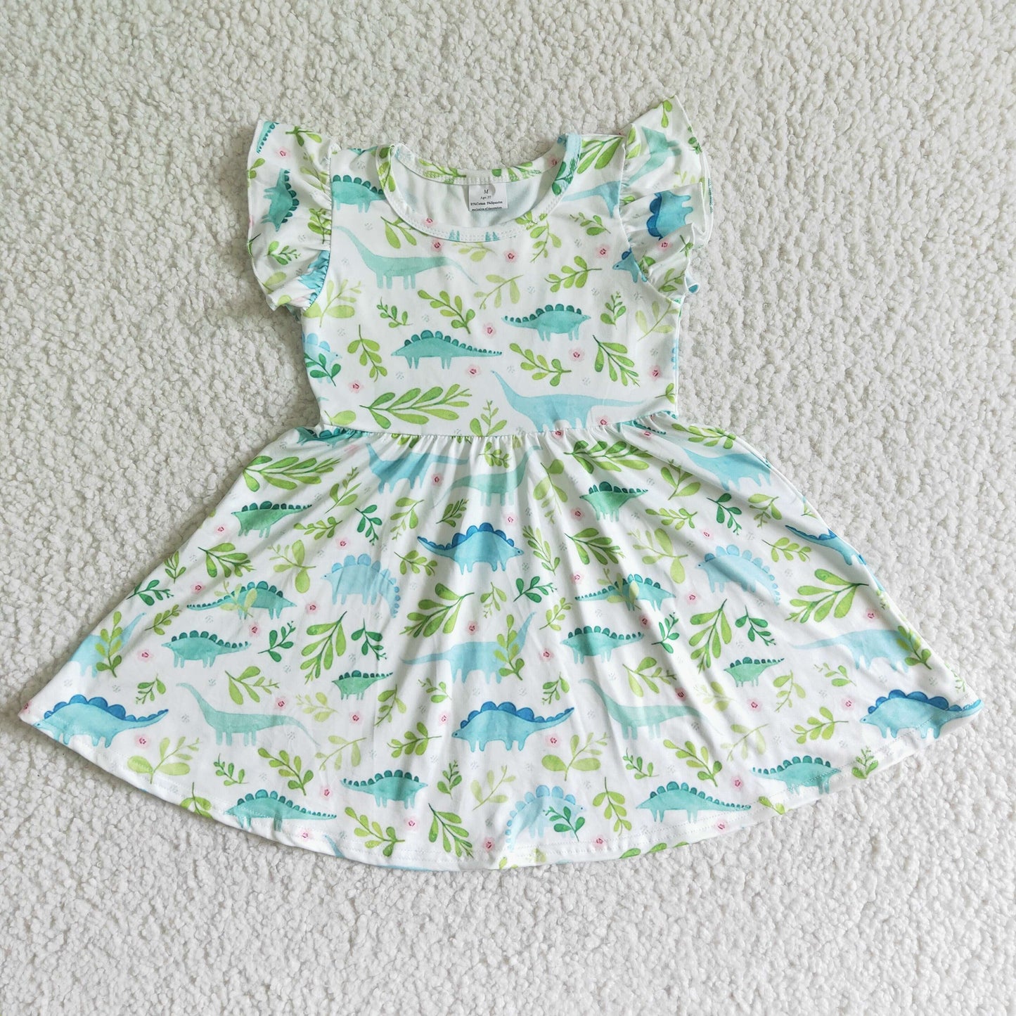 kids short sleeve dinosaur pattern twirl dress