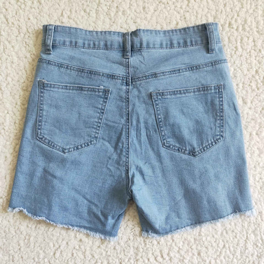 women summer blue washed denim shorts adult high quality zipper jeans