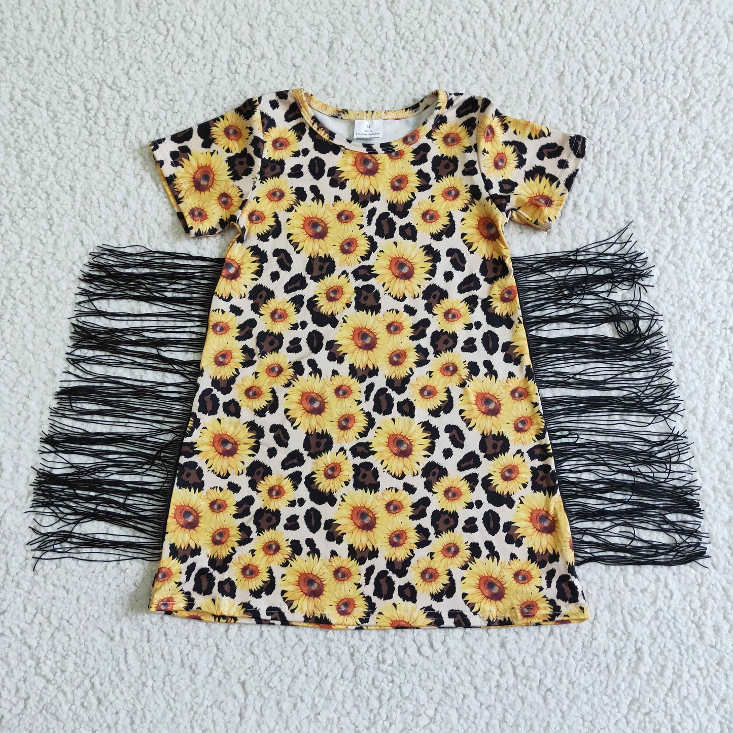 girl sunflowers ans leopard print frock with black tassel