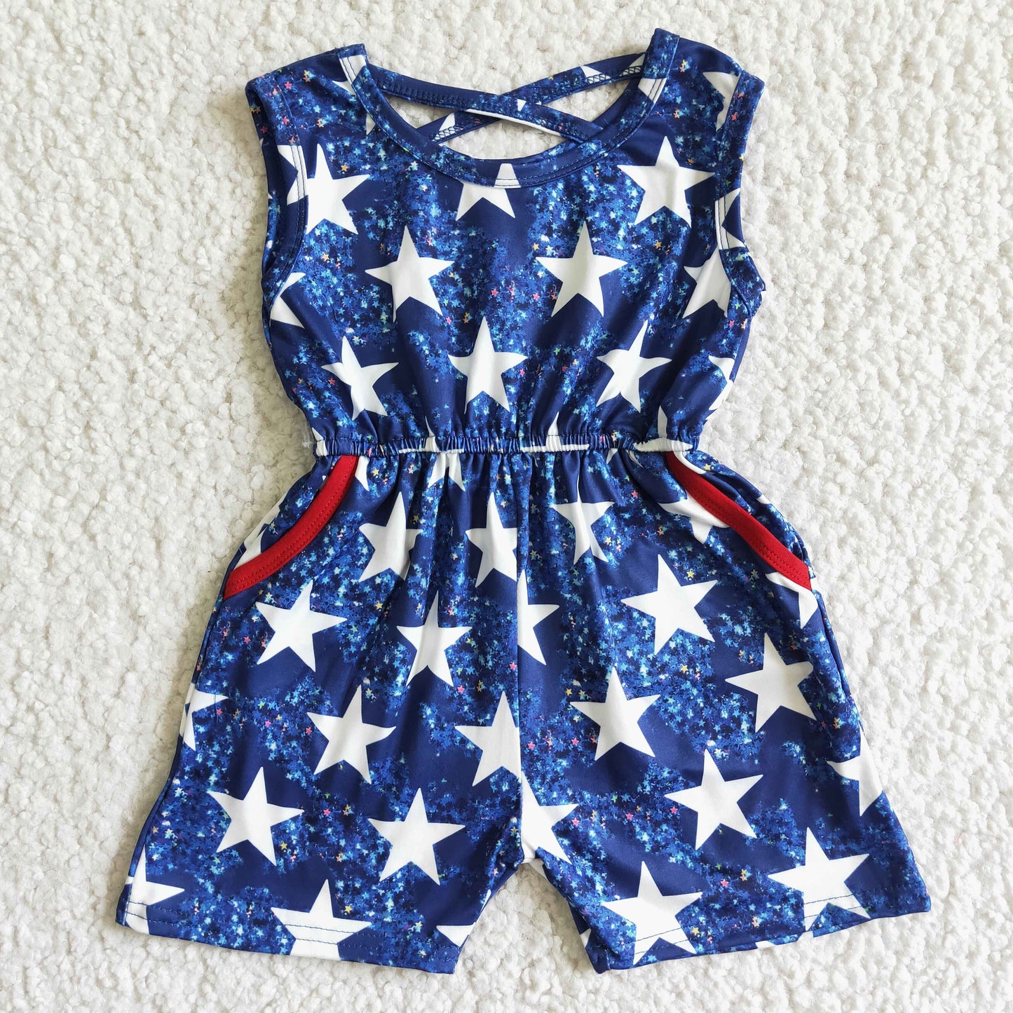 girl sleeveless summer star pattern overalls Independence Day jumpsuit with pockets