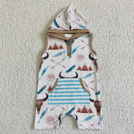 boy sleeveless hoodie jumpsuit infants baby cow print romper with stripes pocket