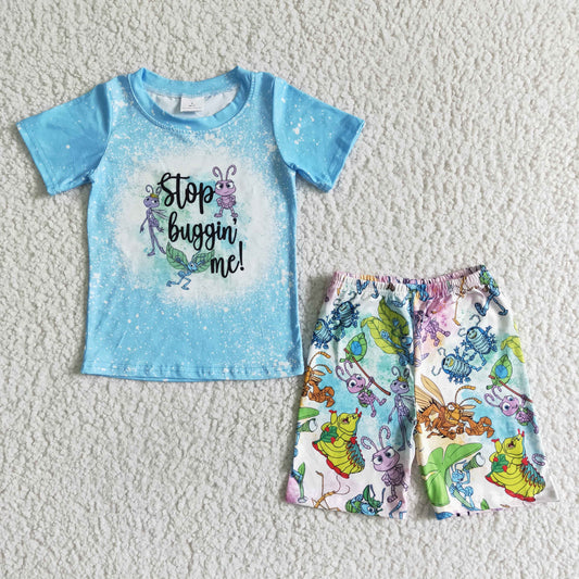 boy ready to ship clothes  blue short sleeve shirt and elastic waist shorts outfit