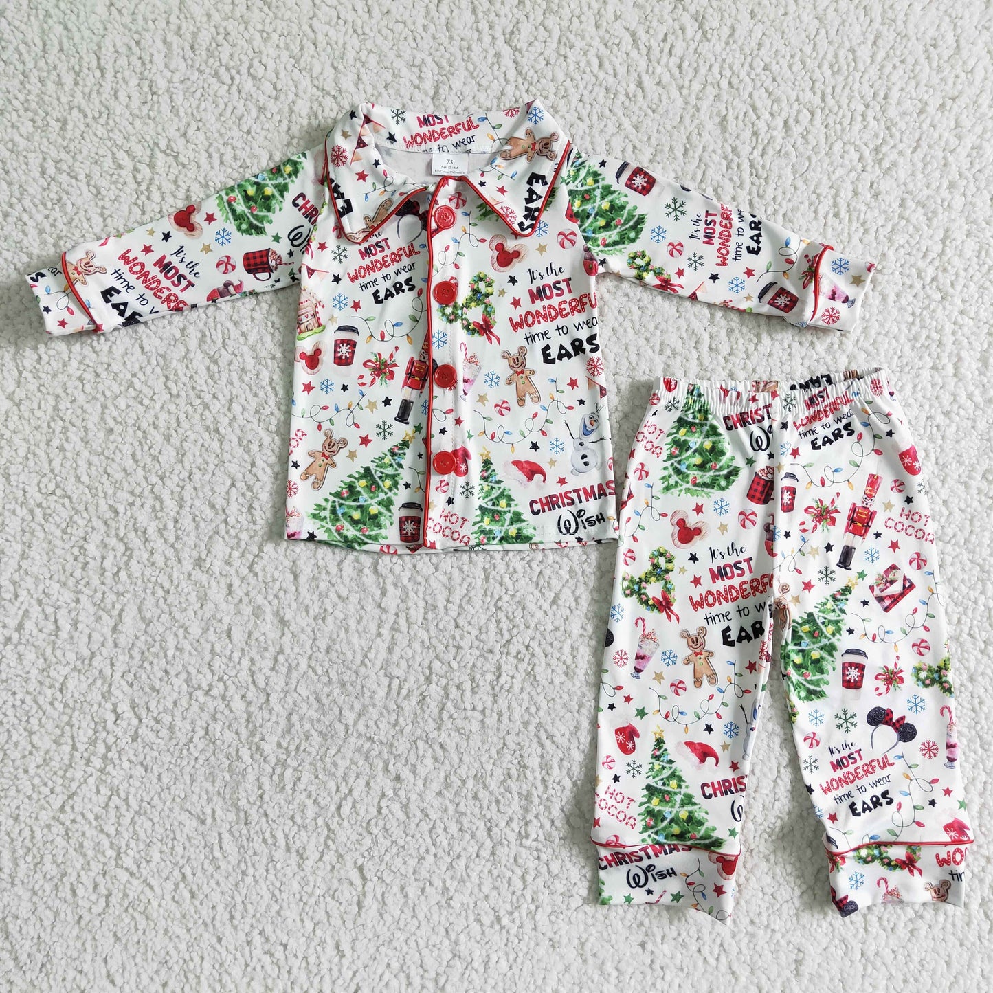 boy christmas tree pajamas set kids long sleeve turn-down collar outfit with letter design