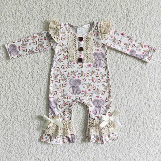 baby girls cute elephant long sleeve romper infants high quality lace jumpsuit