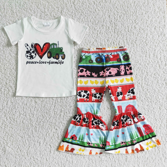 ready to ship kids fashion farm outfit girl letter design top and bell pants set
