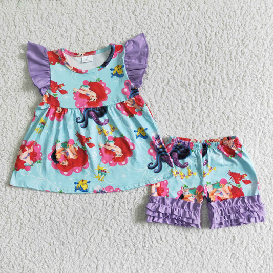 baby girls flutter slleve tunic and icing ruffle shorts outfit