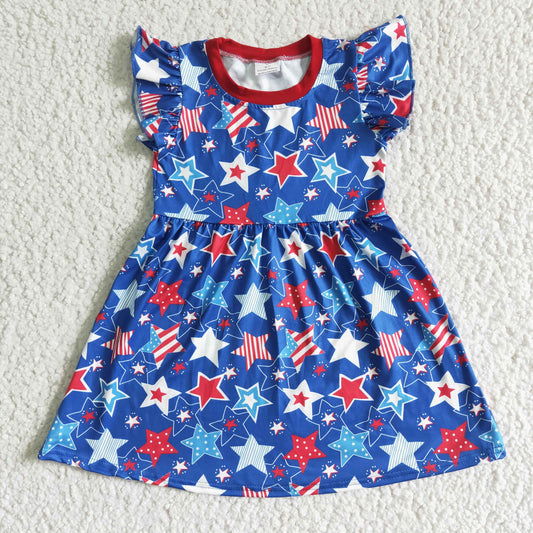 Independence Day kids short sleeve star pattern frock