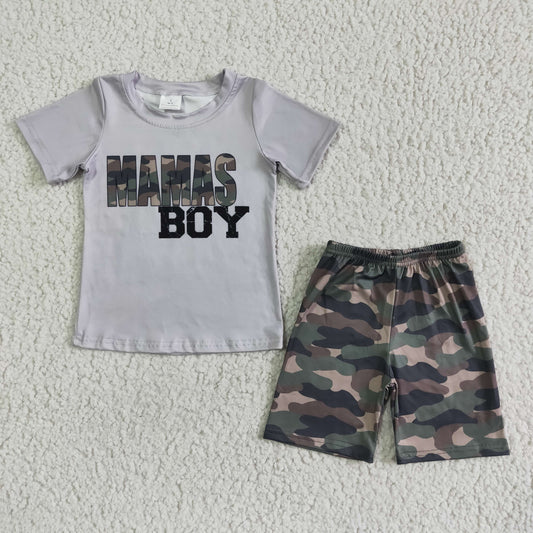 boy gray short sleeve shirt match camo shorts clothes mamas boy outfit