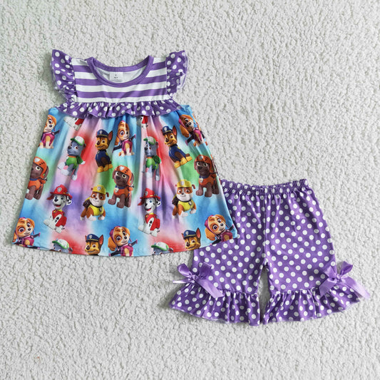 girl purple stripes outfit with flutter sleeve