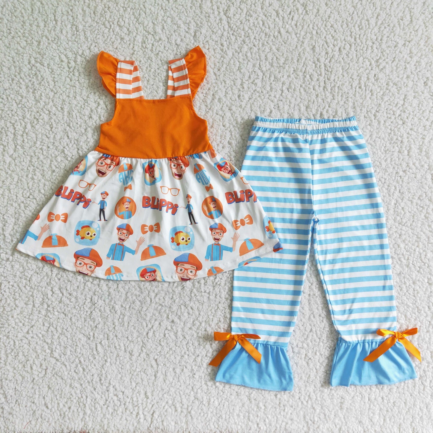 girl short sleeve tunic and stripes pants set