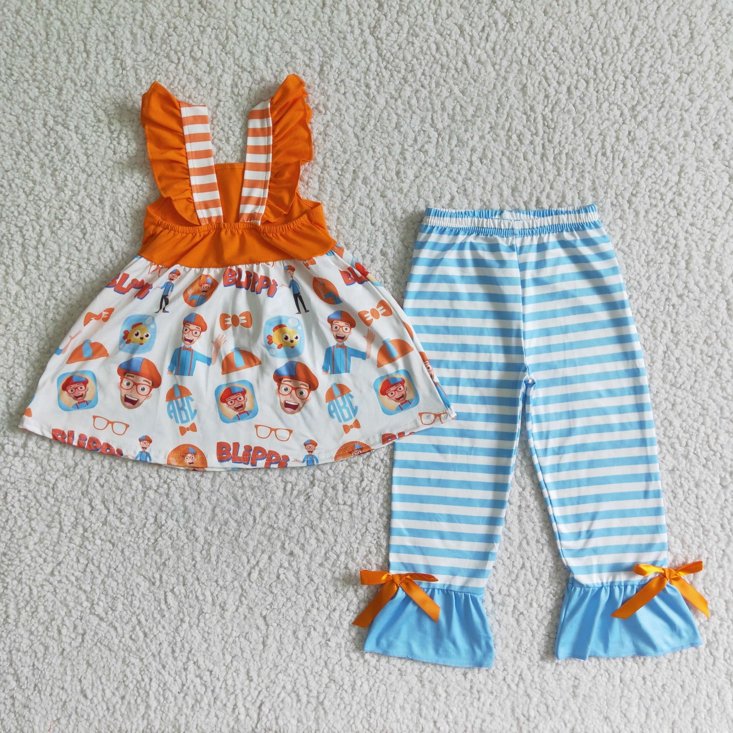 girl short sleeve tunic and stripes pants set