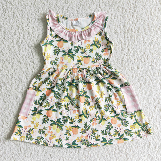 baby girls sleeveless fruits print frock with pockets children summer lemon dress